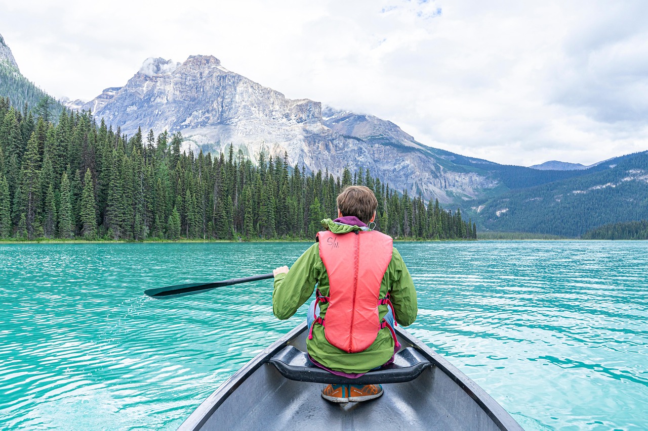 canoe, boating, nature, lake, boat, canada, rockys, mountains, kayaking